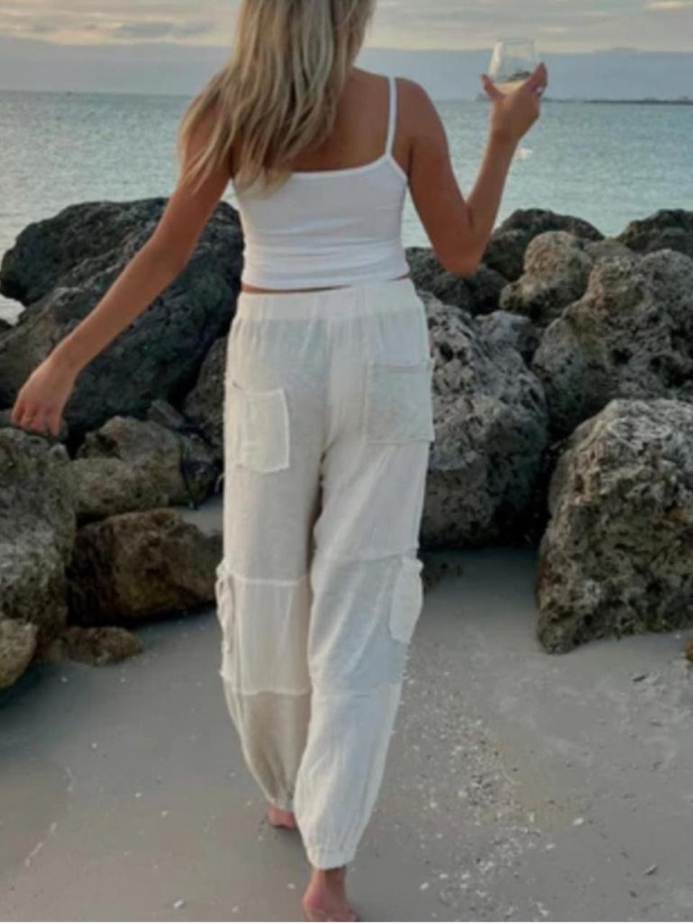 Shore Club white cotton beach cargo pants